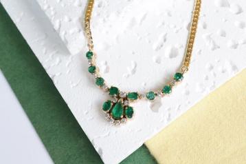 14 Karaat Gouden Ketting Met Vaste Smaragd & Diamant Hanger beschikbaar voor biedingen