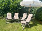 Tuinstoelen met nieuwe kussens, Tuin en Terras, Tuinsets en Loungesets, Ophalen, 4 zitplaatsen, Kunststof, Zo goed als nieuw