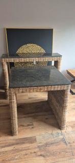 Natuursteen Tafelblad met Rotan Onderstel, Huis en Inrichting, Tafels | Sidetables, Ophalen, Overige materialen, 50 tot 100 cm