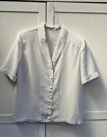 Vintage blouse, maat 38/M - wit - zwarte stippen - 90's  beschikbaar voor biedingen