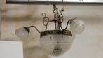 Art Deco kroonluchter brons en gesatineerd glas, Huis en Inrichting, Lampen | Kroonluchters, Ophalen, Gebruikt, Glas, Art Deco