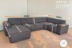 GRATIS LEVERING HEEL NL Grote Stoffen Grijs U Bankstel, Huis en Inrichting, Hoekbank, 300 cm of meer, Ophalen of Verzenden, Zo goed als nieuw
