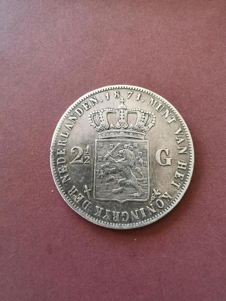 Zilveren rijksdaalder Willem 3, 1871, Postzegels en Munten, Munten | Nederland, 2½ gulden, Koning Willem III, Zilver, Ophalen of Verzenden