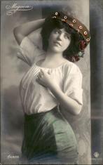 vintage kaart, mooie dame met hoed, Verzamelen, Ansichtkaarten | Themakaarten, Ophalen of Verzenden, Voor 1920, Ongelopen, Overige thema's