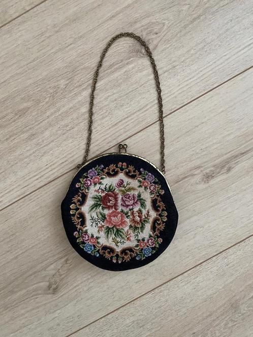 Vintage rond tasje met bloemenmotief, Antiek en Kunst, Antiek | Kleding en Accessoires, Verzenden