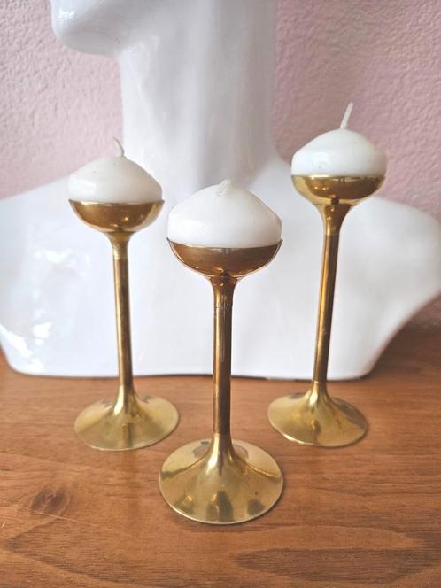 Vintage set messing kandelaars met kaarsjes, Huis en Inrichting, Woonaccessoires | Kandelaars en Kaarsen, Gebruikt, Kandelaar