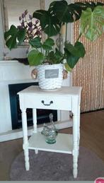 Brocante Bijzettafel/Sidetable hoog model 77 cm met lade, Huis en Inrichting, Tafels | Bijzettafels, Ophalen, Gebruikt, 75 cm of meer