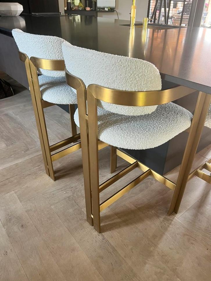 Eichholtz Counter kruk Donato bouclé crème 4x nieuw 4x gebru, Huis en Inrichting, Complete eetkamers, Nieuw, Ophalen