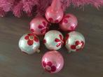 Vintage Kerstballen en piek roze met wit., Ophalen of Verzenden, Zo goed als nieuw