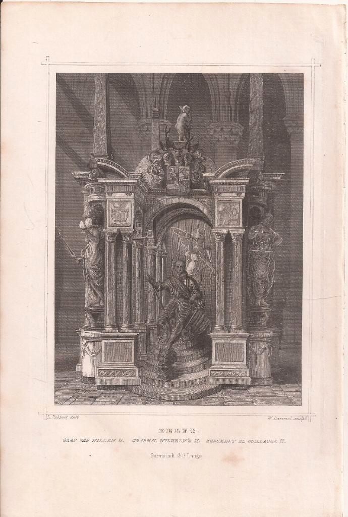 DELFT. GRAF VAN WILLEM II, GRABMAL WILHELM'S II. Monument, Antiek en Kunst, Kunst | Etsen en Gravures, Ophalen of Verzenden