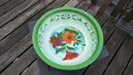 Vintage Groene emaille schaal 40 cm fruitschaal bloemen, Overige materialen, Schaal, Rond, Ophalen of Verzenden