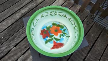 Vintage Groene emaille schaal 40 cm fruitschaal bloemen beschikbaar voor biedingen