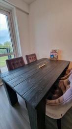 Massief houten eettafel met 4 eetkamerstoelen, Ophalen, Zo goed als nieuw