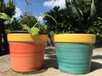Leuke vintage jaren’60 bloempotten kleurrijk sier planten, Tuin en Terras, Bloempotten, Binnen, Ophalen of Verzenden, Zo goed als nieuw