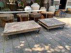 2 stoere oude Bajot tafels / salontafels uit India, Huis en Inrichting, Ophalen, Gebruikt, 50 tot 100 cm, Teakhout