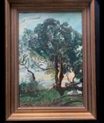 Mooi vintage schilderijtje  landschap gesigneerd MP, Antiek en Kunst, Ophalen of Verzenden
