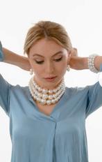 Prachtige 3 delige parelset oorbel, armband en ketting, Sieraden, Tassen en Uiterlijk, Kettingen, Overige materialen, Verstelbaar