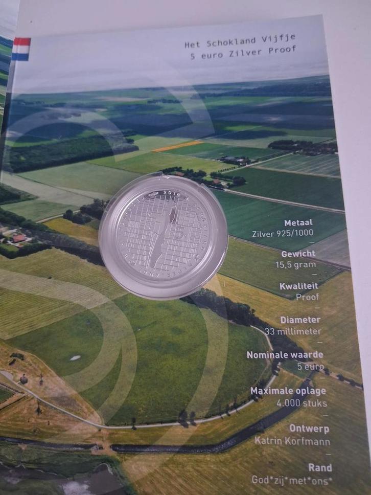 Zilveren 5 Euro Schokland Vijfje 2017, Postzegels en Munten, Munten | Nederland, Losse munt, Euro's, Koningin Beatrix, Zilver