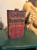 Oud vintage industrieel Beautiflor Blik - Verweerd, Ophalen of Verzenden