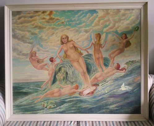 7 naakte nimfen in de wateren van Zeeland - J.W. van Breemen, Antiek en Kunst, Kunst | Schilderijen | Klassiek, Ophalen