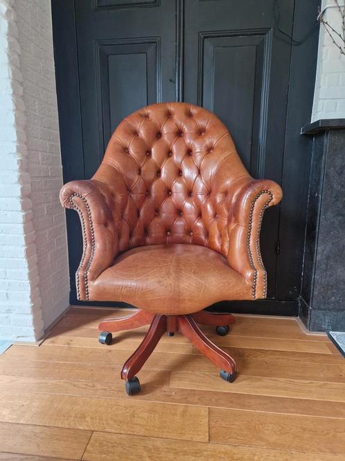 'Chesterfield' bureaustoel, antiek, Huis en Inrichting, Bureaustoelen, Gebruikt, Bureaustoel, Bruin, Ophalen
