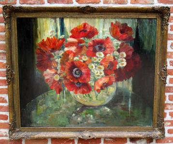 Zeer groot oud bloemenstilleven , Gesigneerd ,, Hoste ,, beschikbaar voor biedingen