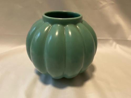 Art Deco/30s Mooie pompoenvormige plateel vaas, Huis en Inrichting, Woonaccessoires | Vazen, Gebruikt, Groen, Minder dan 50 cm