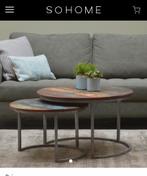 2-delige salontafel set gekleurd hout rvs metaal onderztel, Ophalen, Rond, Industrieel, Bali, India,, Zo goed als nieuw