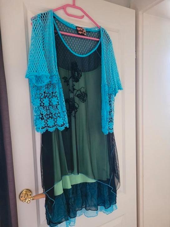 Aprico,tuniek,jurkje, 3 delig., Kleding | Dames, Blouses en Tunieken, Zo goed als nieuw, Maat 42/44 (L), Zwart, Ophalen of Verzenden