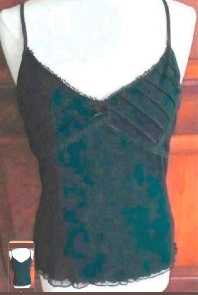 Zwart dubbellaags tricot Sandwich topje XL, Kleding | Dames, Tops, Zo goed als nieuw, Maat 42/44 (L), Zwart, Zonder mouw, Verzenden