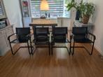 Set eetkamerstoelen zwart leer, staal, design, Ophalen, Gebruikt