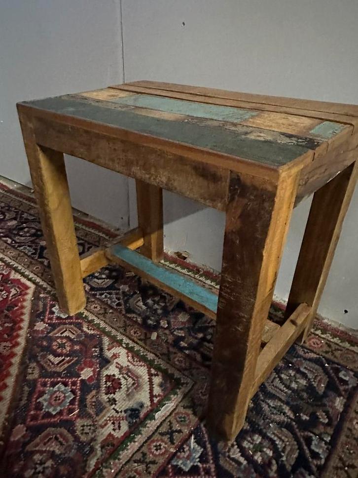 Hout bijzettafeltje/krukje, Huis en Inrichting, Tafels | Bijzettafels, Nieuw, Rechthoekig, 45 tot 60 cm, Minder dan 55 cm, Ophalen