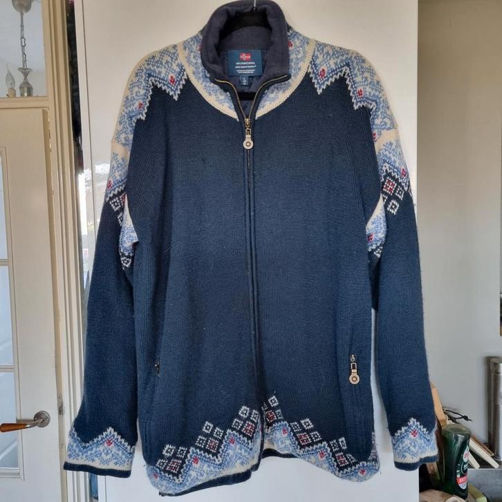 Windfjord Vest - Noors Motief - Maat L/XL, Kleding | Dames, Truien en Vesten, Zo goed als nieuw, Maat 42/44 (L), Blauw, Ophalen of Verzenden