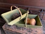 Brocante Franse pluk manden van hout (sleets groen), Antiek en Kunst, Curiosa en Brocante, Ophalen of Verzenden