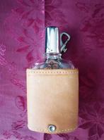 Glazen zakflesje in lederen foudraal. Inhoud 0.1 liter, Ophalen of Verzenden