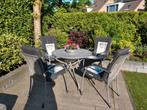 Terrasset van 4 stroelen, tafel en kussens, Tuin en Terras, Ophalen, Gebruikt, Tuinset, Eettafel