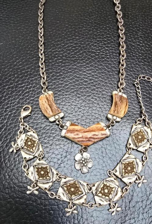 Trachten armband en trachten ketting mét Hirshhorn, Sieraden, Tassen en Uiterlijk, Armbanden, Gebruikt, Overige materialen, Bruin