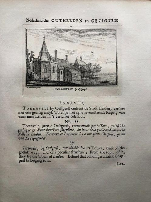 088 / Oestgeest het Torenveld Kopergravure 1731, Antiek en Kunst, Kunst | Etsen en Gravures, Ophalen of Verzenden