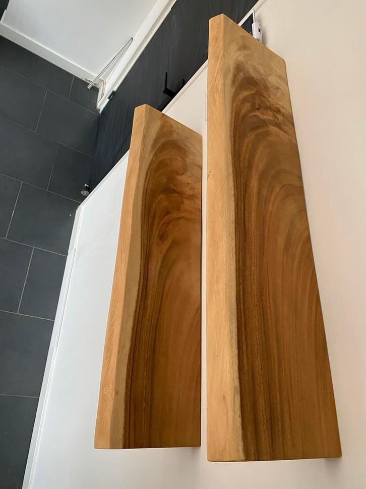 Suarhouten wandplanken - 3 stuks met steunen, Huis en Inrichting, Woonaccessoires | Wandplanken en Boekenplanken, Zo goed als nieuw