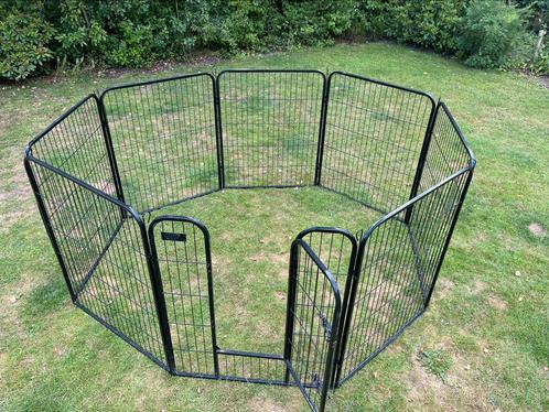 Hondenren 8 delig metkoppelpennen zwart hoogte 100 cm, Dieren en Toebehoren, Hondenhokken, Zo goed als nieuw, Hondenkennel, 65 tot 100 cm
