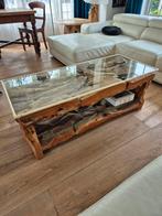 Wortel teak salontafel met glazen onderblad en veiligheidsra, 50 tot 100 cm, Minder dan 50 cm, 100 tot 150 cm, Gebruikt