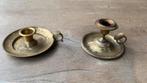 Twee antieke messing, koperen draagbare kandelaars, Ophalen of Verzenden, Koper of Brons