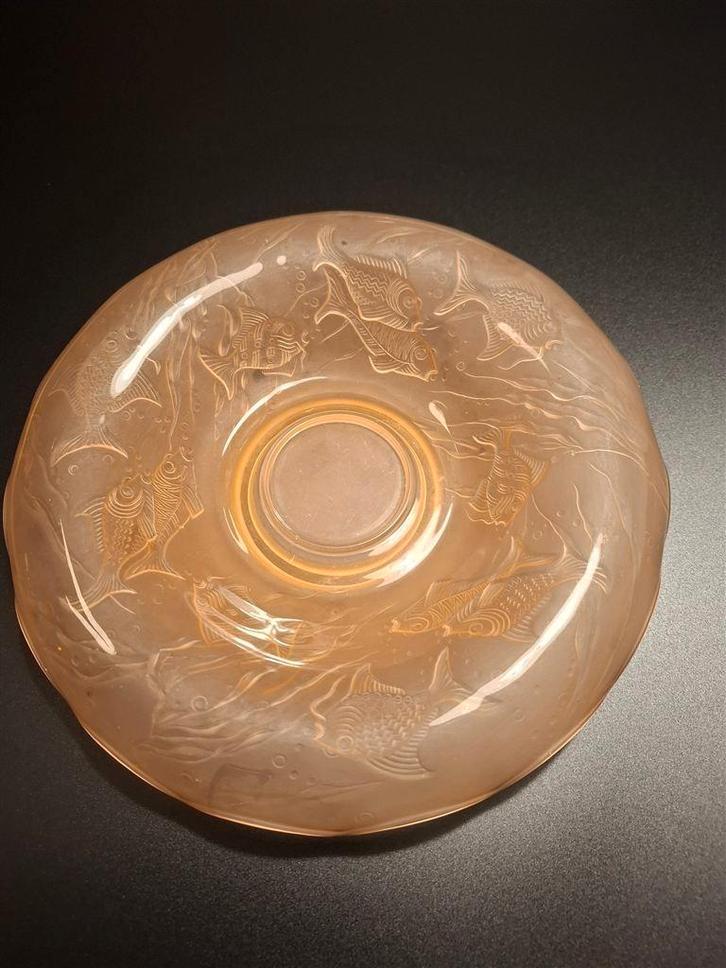 Walther glass, vissen decor, schaal of onderbord, Antiek en Kunst, Antiek | Glas en Kristal, Ophalen of Verzenden