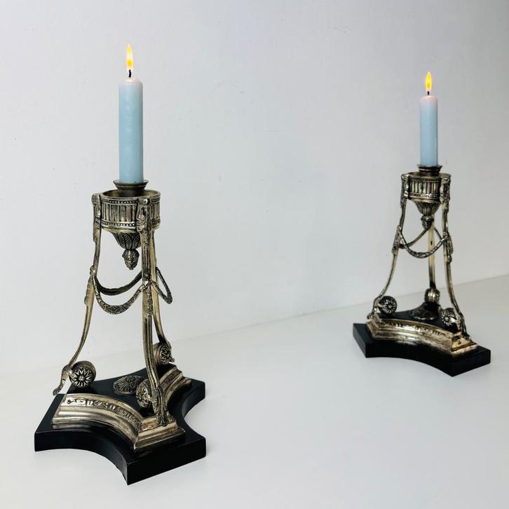 Set Franse Empire stijl kandelaars, Antiek en Kunst, Antiek | Kandelaars, Koper of Brons, Ophalen of Verzenden