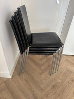 Set van 4 B&B design zwart leren stoelen met chromen poten, Huis en Inrichting, Stoelen, Ophalen, Gebruikt, Zwart, Design