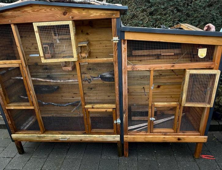 Buiten Voliere/vogelkooi 2 delig, Dieren en Toebehoren, Vogels | Hokken en Kooien, Zo goed als nieuw, Volière, Hout, Ophalen