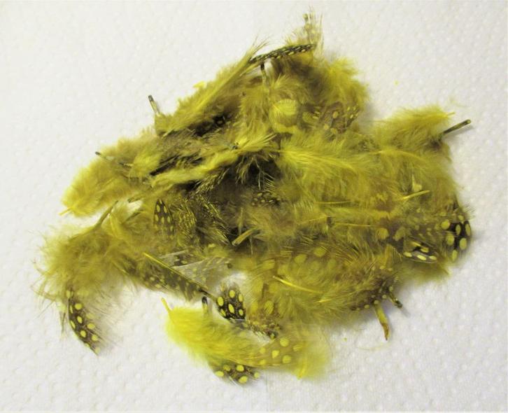 VEREN / Veertjes Parelhoen, geel-zwart, 10 gram ~Nieuw~, Hobby en Vrije tijd, Knutselen, Nieuw, Materiaal, Verzenden