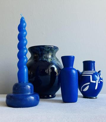 Kobalt vintage vaas vaasjes art deco kandelaar &Klevering beschikbaar voor biedingen
