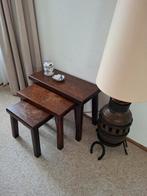 Donker Eiken Bijzettafeltjes - Set van 3, Ophalen, Minder dan 45 cm, Gebruikt, Vintage
