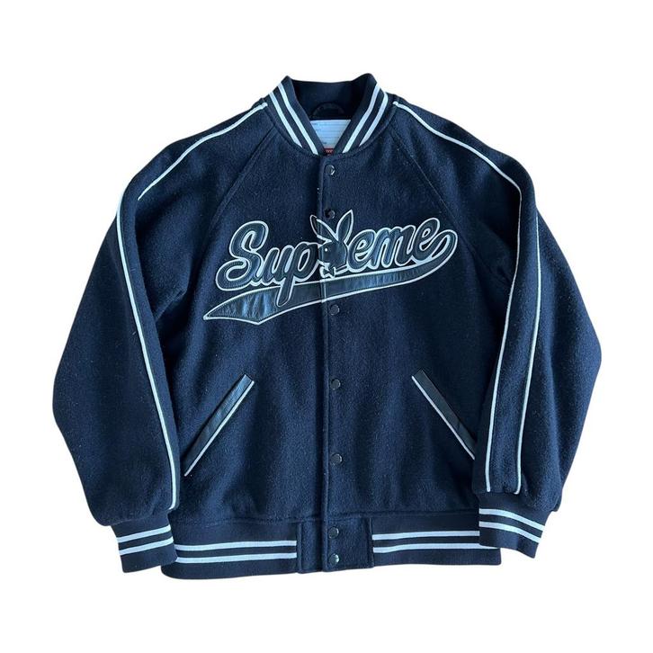 Supreme x Playboy FW17 Varsity Jacket, Kleding | Heren, Jassen | Winter, Gedragen, Maat 46 (S) of kleiner, Zwart, Ophalen of Verzenden